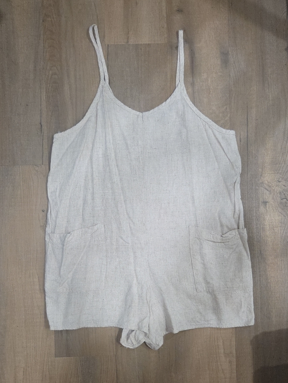 Shinestar Cream Spaghetti-Strap Camisole Romper With Pockets